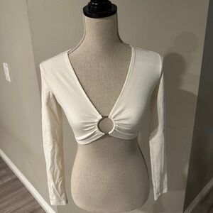 Adika White Long-Sleeve Ring Front Crop Top